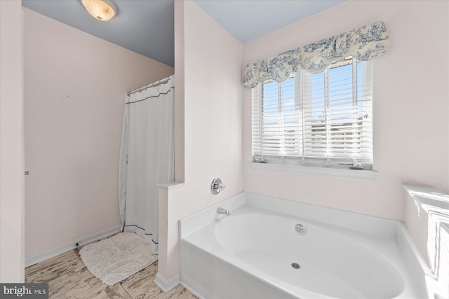 bathroom with separate shower and tub