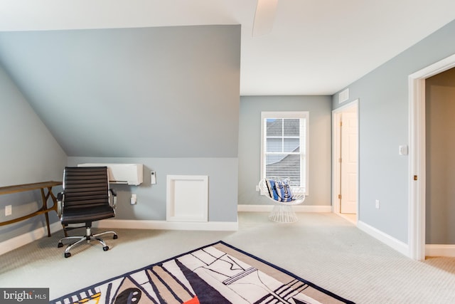 carpeted office with a wall unit AC