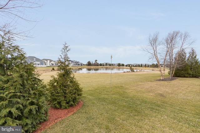 view of yard with a water view