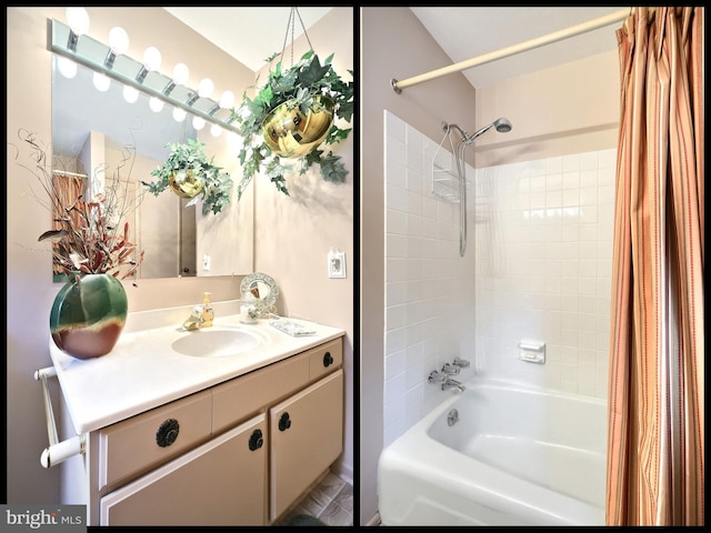 bathroom with vanity and shower / bath combo