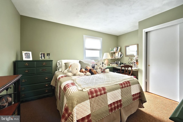 bedroom with a closet and carpet