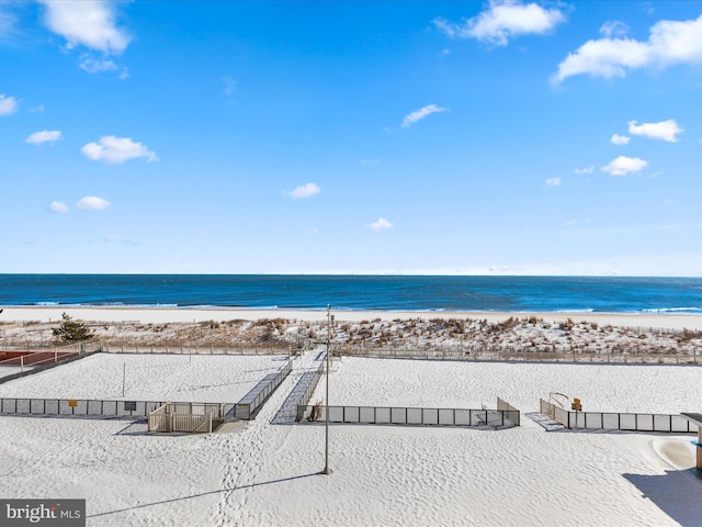 property view of water featuring a beach view