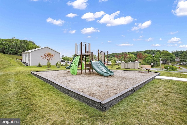 view of playground featuring a yard