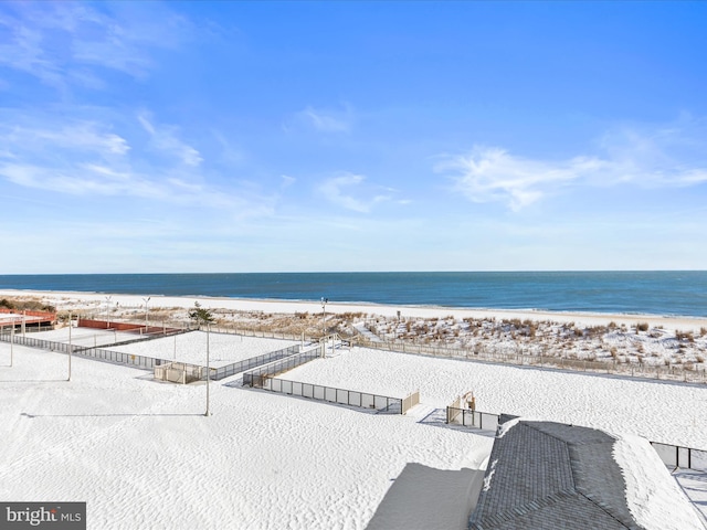 view of water feature with a beach view