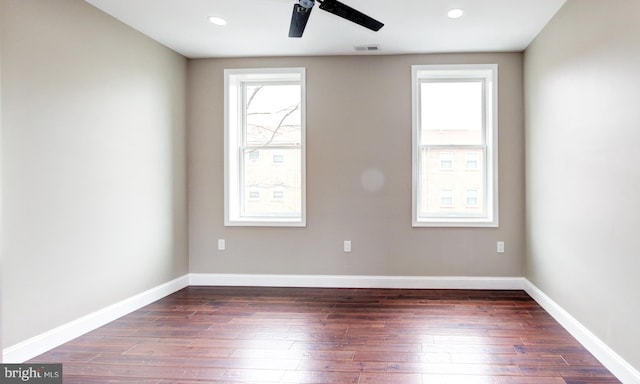 1324 Aisquith St, Baltimore, MD 21202 - unfurnished room featuring dark wood-type flooring, ceiling fan, baseboards, and recessed lighting
