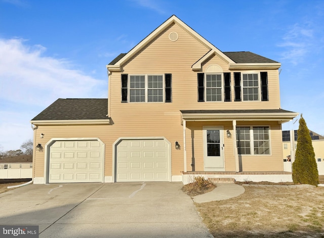 front of property featuring covered porch and a garage