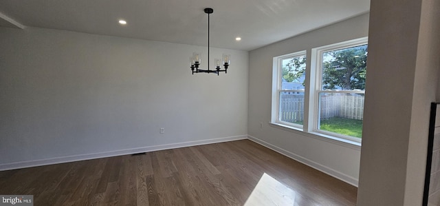 434 Redfern, Hamilton, NJ 08610 - unfurnished dining area with dark wood-style floors, a chandelier, baseboards, and recessed lighting