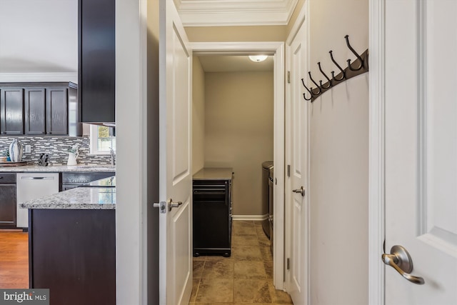 corridor featuring ornamental molding