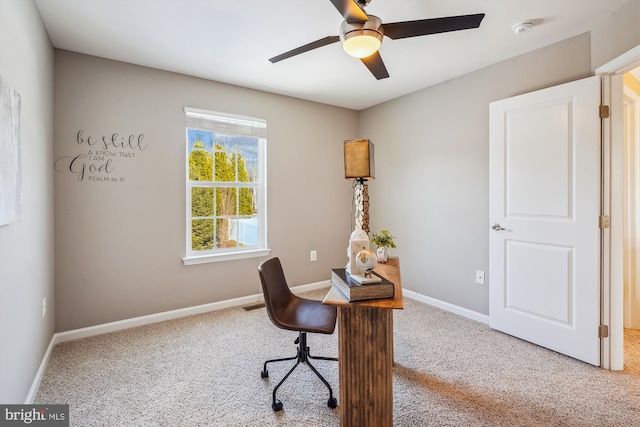 office with ceiling fan and carpet floors