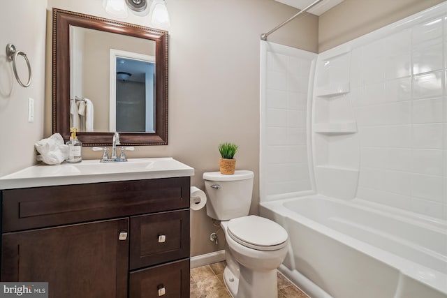 full bathroom with vanity, shower / bath combination, and toilet