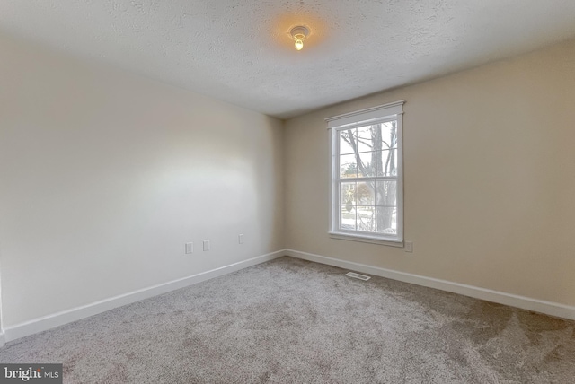 carpeted spare room featuring a textured ceiling