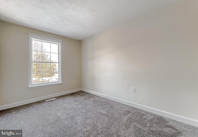 empty room with carpet flooring and a textured ceiling