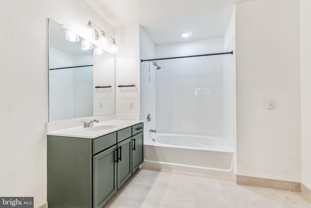 bathroom featuring tile patterned floors, vanity, and tiled shower / bath