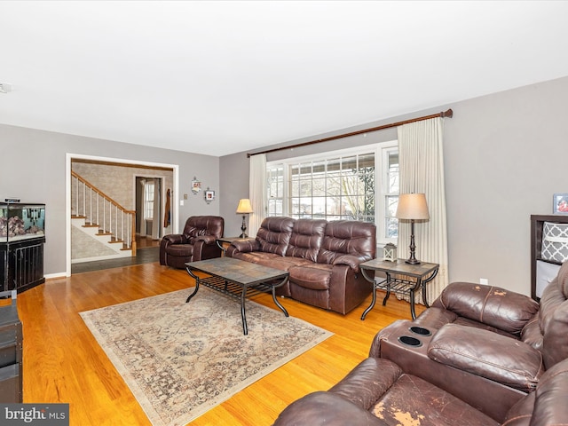 living room with hardwood / wood-style flooring