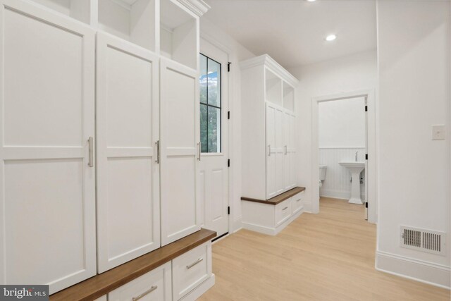 mudroom featuring light hardwood / wood-style flooring