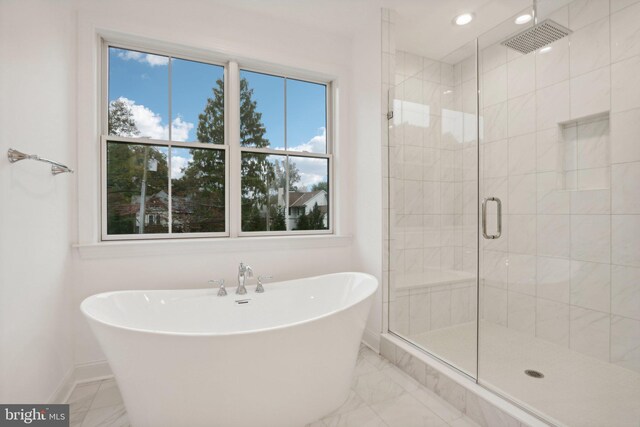 bathroom with plus walk in shower