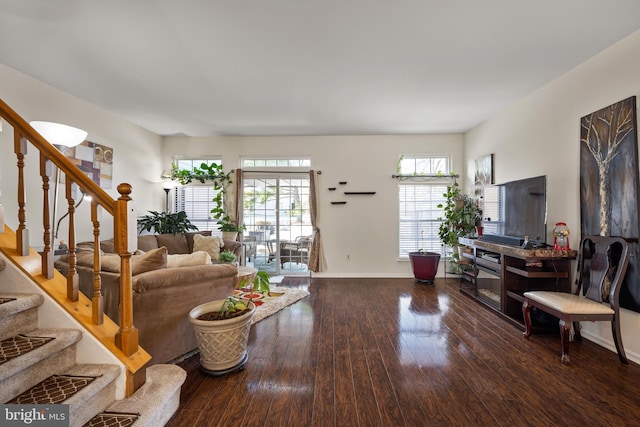 living room featuring dark hardwood / wood-style flooring