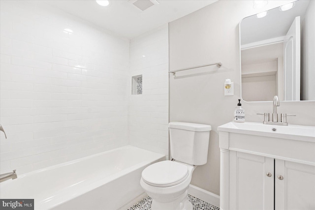 full bathroom with vanity, shower / bathtub combination, and toilet