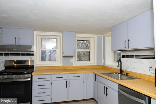 kitchen featuring backsplash, sink, and stainless steel appliances