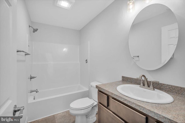 full bathroom featuring shower / tub combination, vanity, and toilet