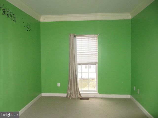 carpeted empty room featuring ornamental molding