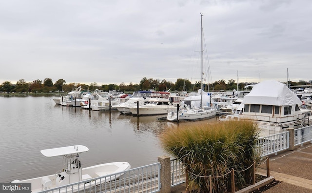 view of dock with a water view