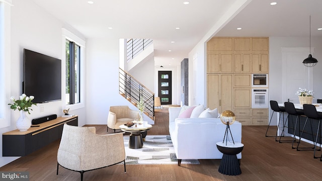 living room featuring dark hardwood / wood-style floors