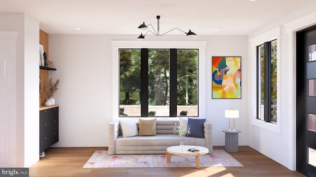 sitting room with a healthy amount of sunlight and light hardwood / wood-style flooring