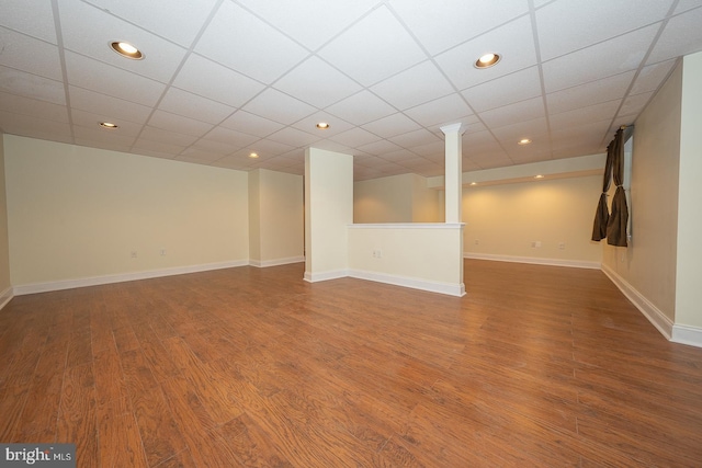 basement with wood-type flooring