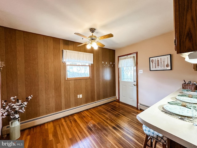 entryway featuring a baseboard heating unit, a healthy amount of sunlight, and wood finished floors