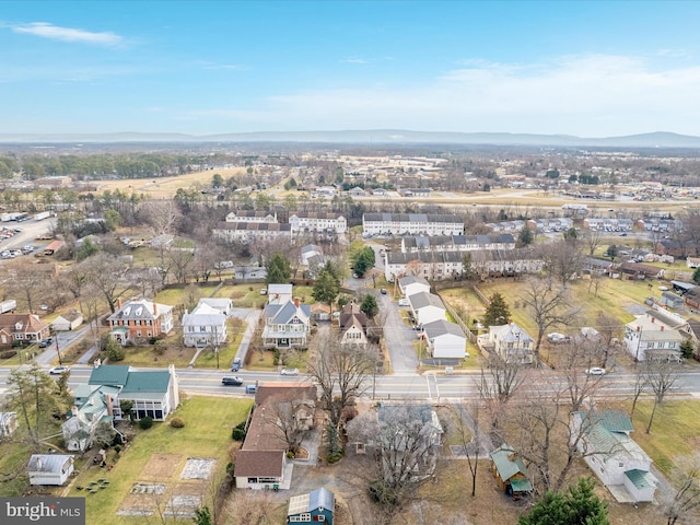 drone / aerial view featuring a mountain view