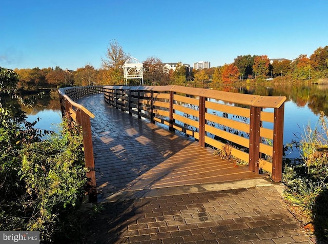 dock area featuring a water view