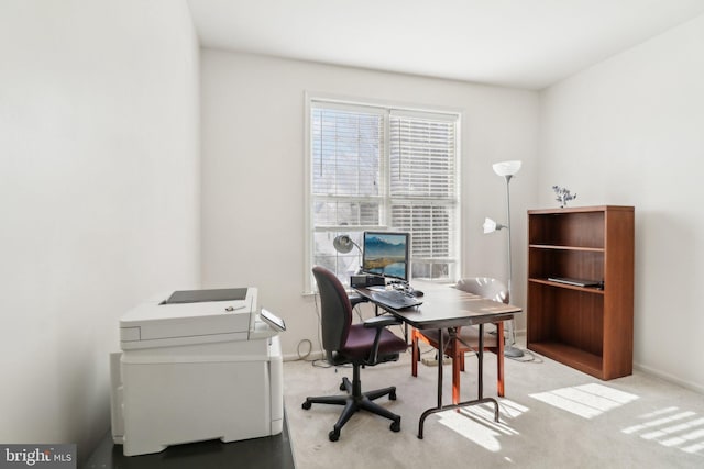 view of carpeted home office