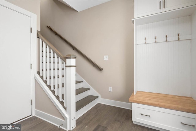 mudroom featuring dark wood-type flooring