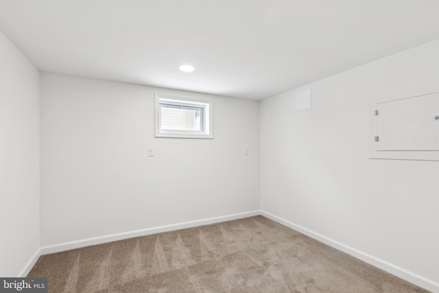 basement with light colored carpet