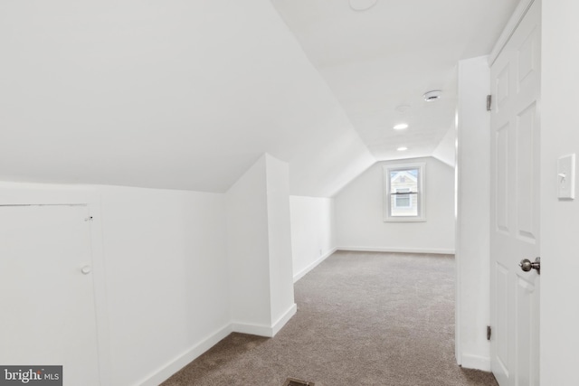 additional living space featuring carpet floors and vaulted ceiling