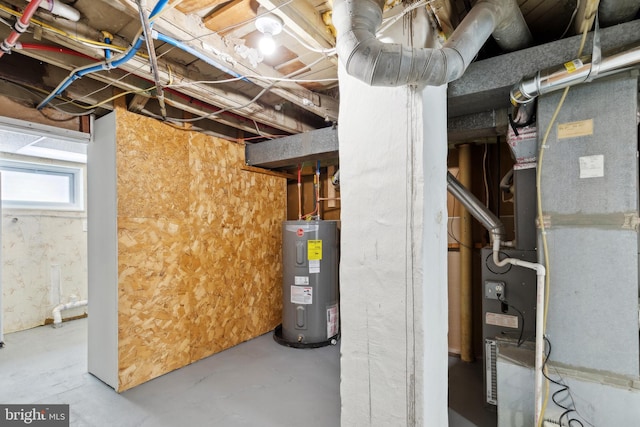 basement with electric water heater