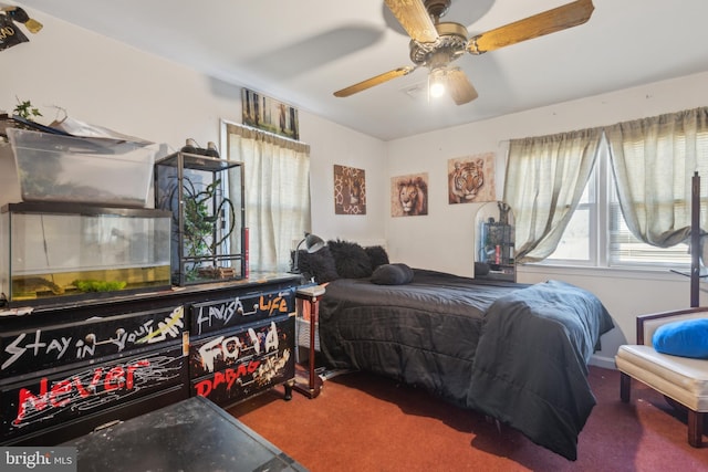 bedroom featuring carpet and ceiling fan