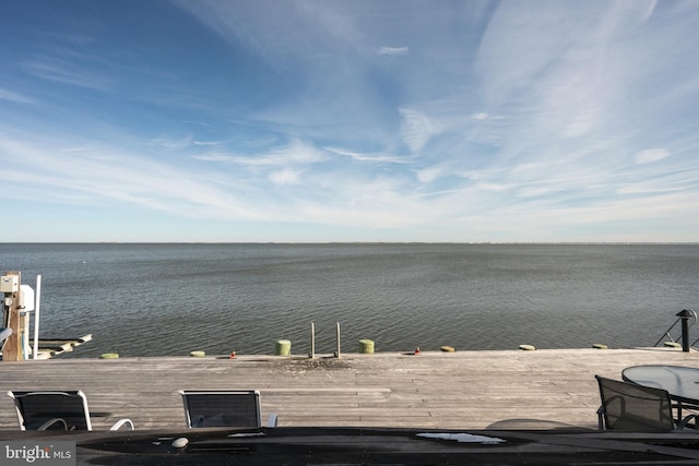 dock area with a water view