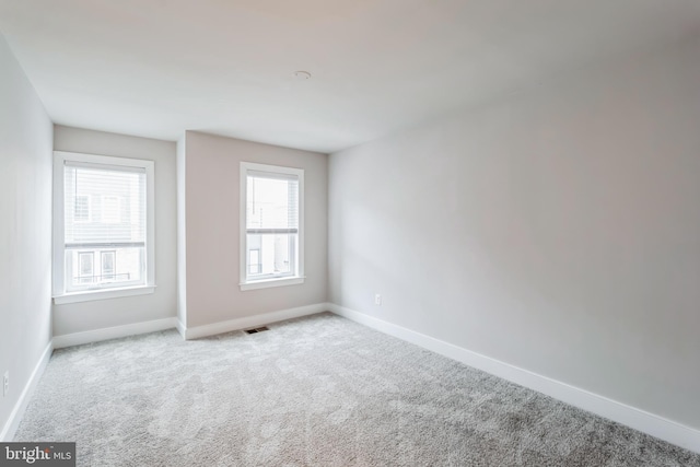 empty room featuring a wealth of natural light and light carpet