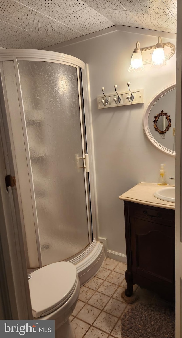 bathroom with vanity, toilet, and walk in shower