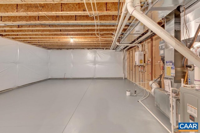 basement with tankless water heater