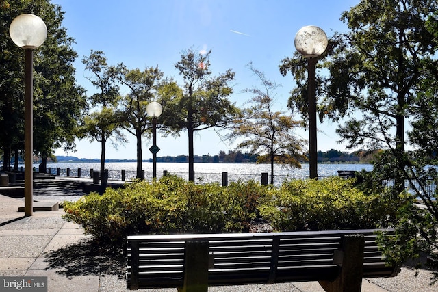 view of property's community with a water view