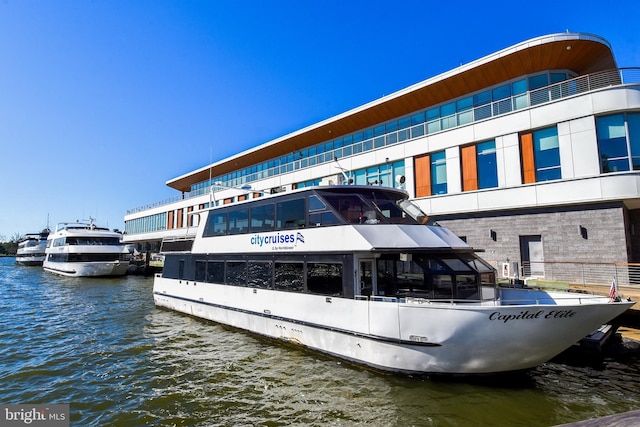 dock area with a water view