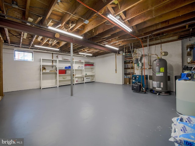 basement featuring water heater