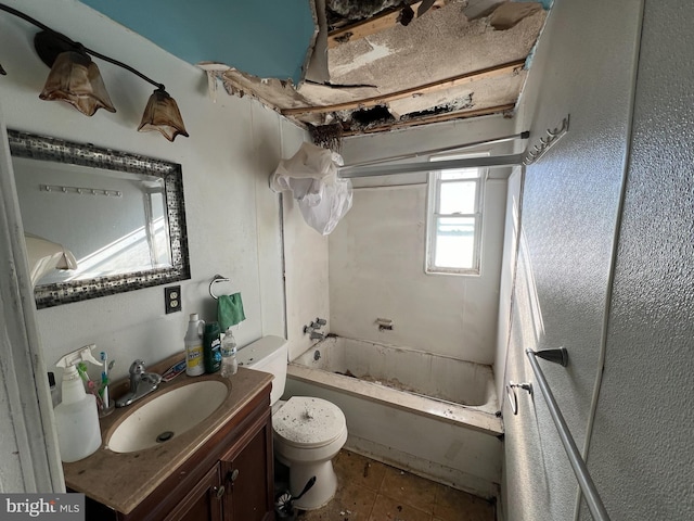 full bathroom with vanity, shower / bathtub combination, and toilet