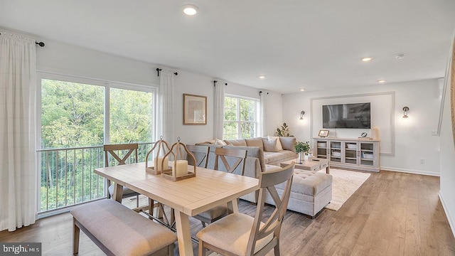 dining area with hardwood / wood-style floors