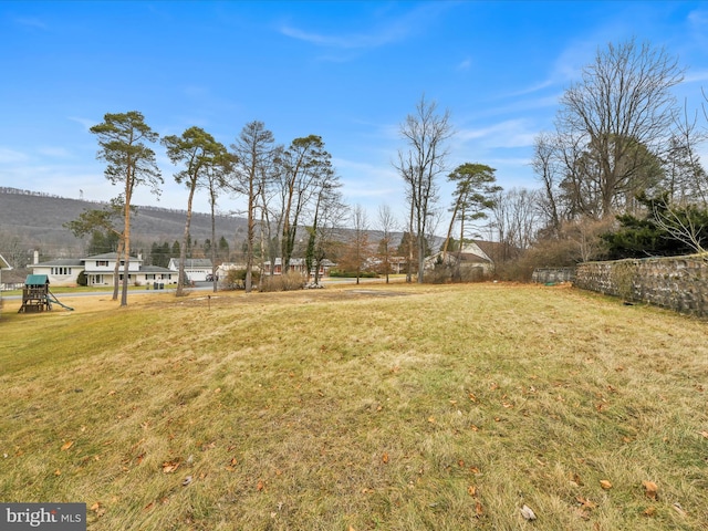 view of yard with a mountain view