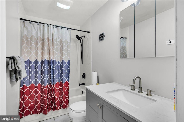 full bathroom featuring tile patterned flooring, vanity, shower / bath combo, and toilet