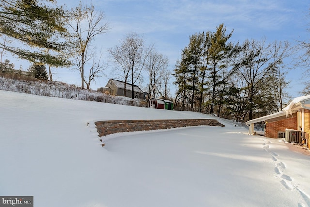 view of yard covered in snow